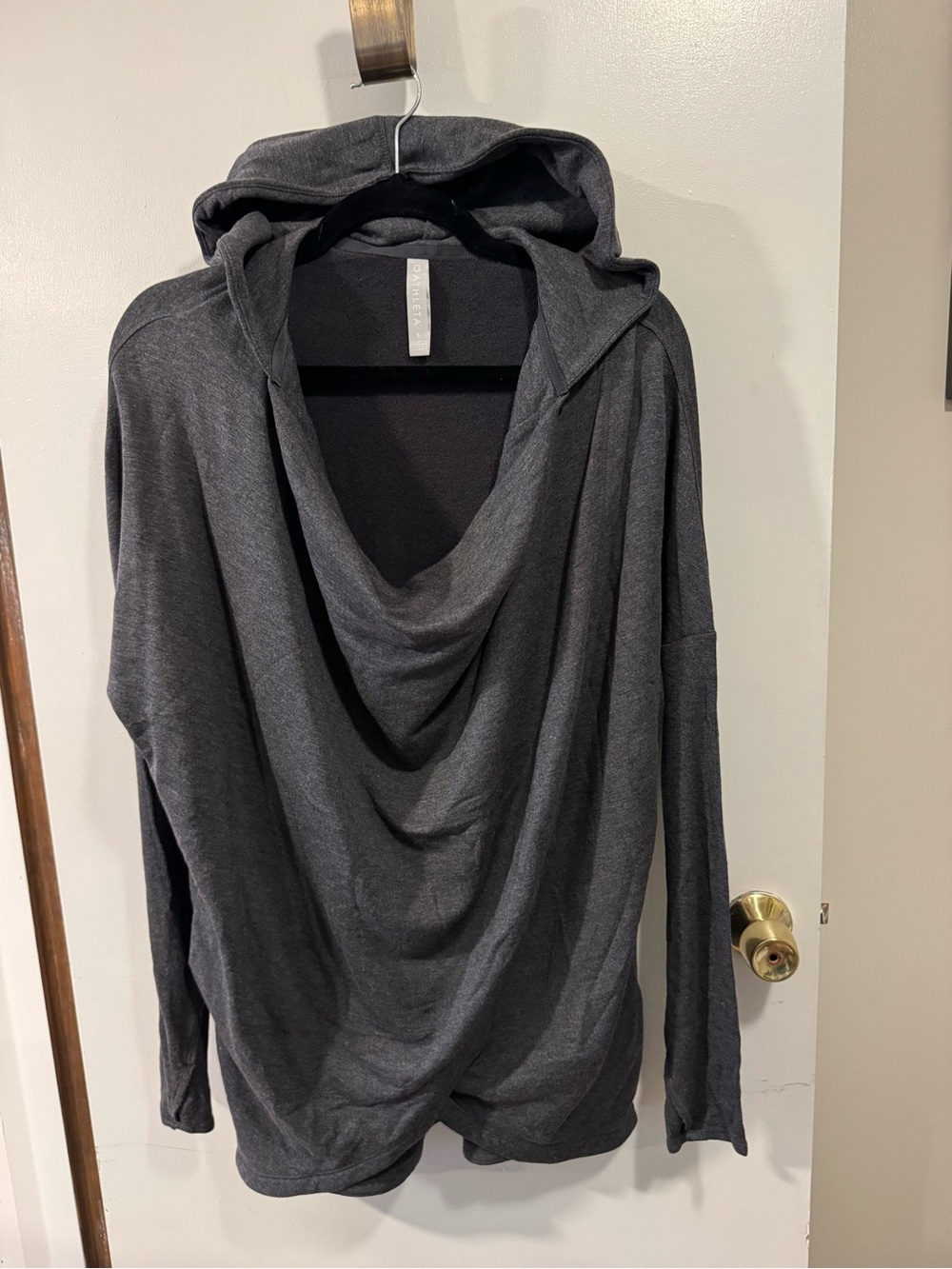 Women’s Gray Athleta Purana Cowl Neck Hooded Wrap Sweatshirt Size Small
